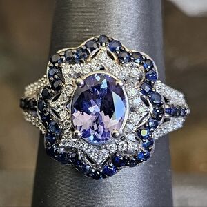D'Joy Tanzanite,Moissanite & Blue Sapphires Ring